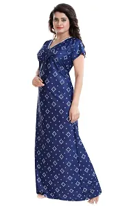 Be You Women's Satin Floral Maxi Maternity Nighty (BUF-GOWN-1778_Dark Blue)-thumb3