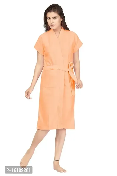 Be You Terry Cotton Plain Women Bath Robe Peach-thumb0