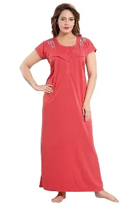 Be You Women's Cotton Striped Maxi Maternity/Nursing/Feeding Nighty (BUF-GOWN-1489_Red_Free Size)-thumb4