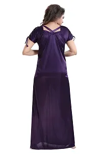 Be You Women's Solid Lace Satin Nighty/Night Gowns (Purple; Free Size)-thumb1