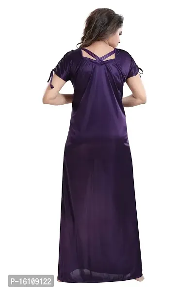 Be You Women's Solid Lace Satin Nighty/Night Gowns (Purple; Free Size)-thumb2