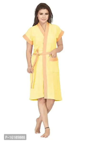 Be You Multicolor Two-Tone Cotton Women Bath Robe Yellow-thumb0