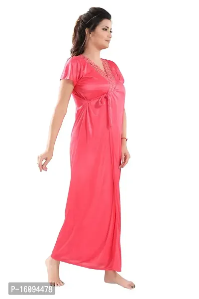 Be You Solid Women Satin Nighty with Robe (Light Pink, Free Size)-thumb3