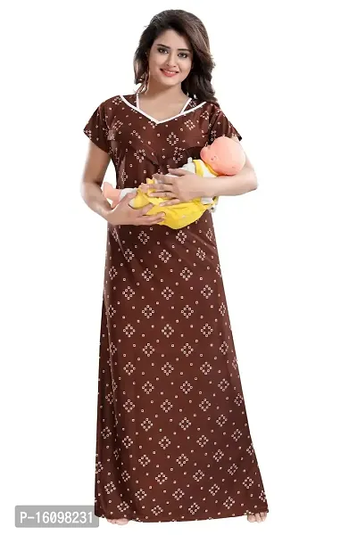 Be You Women's Satin Floral Maxi Maternity Nighty (BUF-GOWN-1774_Brown)
