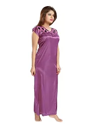 Be You Fashion Satin Purple Hearts Printed 2 Piece Nighty Set for Women-thumb3