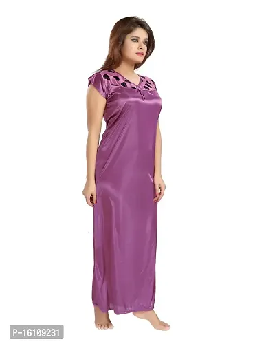 Be You Fashion Satin Purple Hearts Printed 2 Piece Nighty Set for Women-thumb4