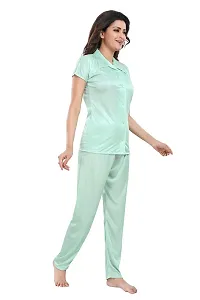 Be You Women Satin Shirt  Pyjama Night Suit (Mint Green)-thumb2