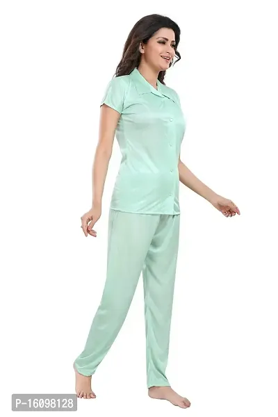 Be You Women Satin Shirt  Pyjama Night Suit (Mint Green)-thumb3