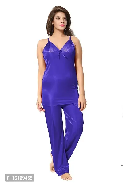 Be You Satin Night Suits for Women/Top  Pyjama Set/Free Size Blue-thumb0