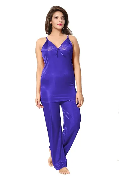 Satin Night Suits for Women/Sleeveless Top  Pyjama Set/Free Size