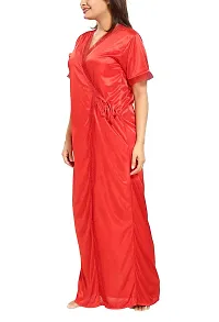 Be You Women's Solid Nighty with Robe (BUF-NIGHTY-894, Red, Free Size)-thumb3