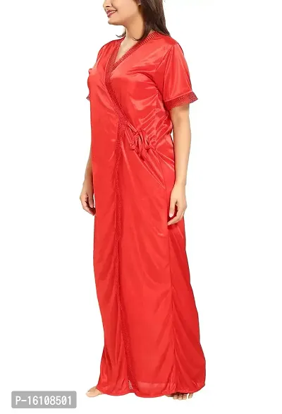 Be You Women's Solid Nighty with Robe (BUF-NIGHTY-894, Red, Free Size)-thumb4