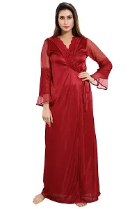 Lovira Women Satin Solid Nightwear Set (Pack of 2) (LVR_NIGHTY_1628_Maroon_Free Size)-thumb4