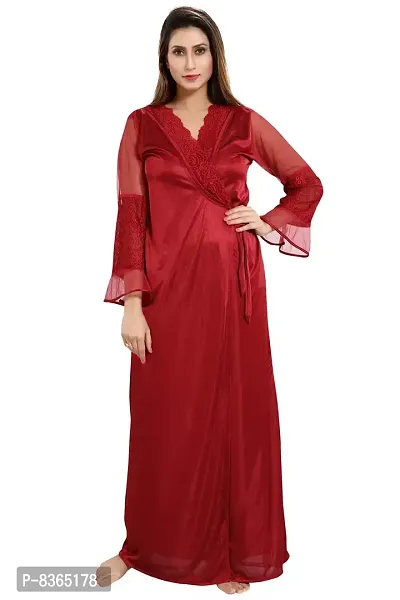 Lovira Women Satin Solid Nightwear Set (Pack of 2) (LVR_NIGHTY_1628_Maroon_Free Size)-thumb5