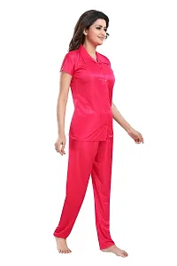 Be You Women Satin Shirt  Pyjama Night Suit (Pink)-thumb2