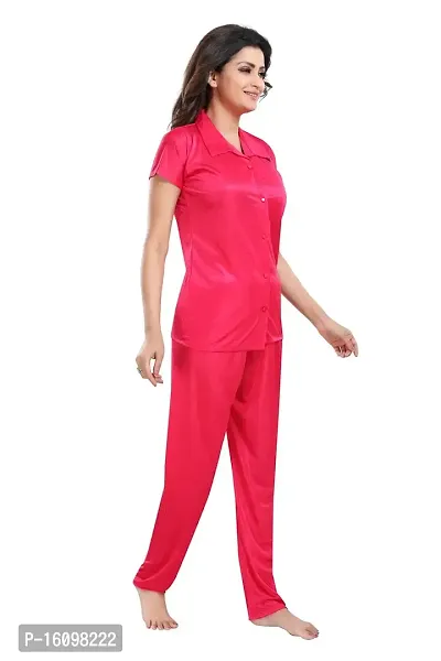 Be You Women Satin Shirt  Pyjama Night Suit (Pink)-thumb3