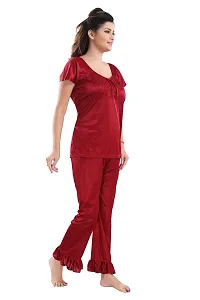 Be You Solid Women Satin 3 Pcs Nightwear Set (Maroon, Free Size)-thumb4