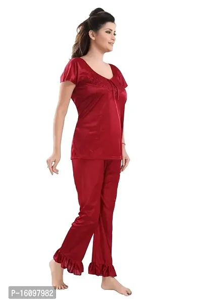 Be You Solid Women Satin 3 Pcs Nightwear Set (Maroon, Free Size)-thumb5