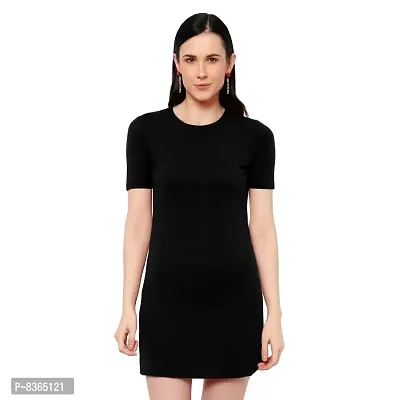 Lovira Cotton Women T-Shirt Dress (Black/Size-L)-thumb0