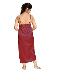 Be You Satin Solid Women 2 Pcs Nightwear Set Maroon-thumb2