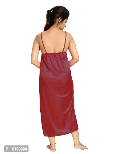 Be You Satin Solid Women 2 Pcs Nightwear Set Maroon-thumb3