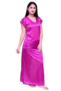 Bee Free Women Satin V Neck Short Sleeve Printed Nighty Pink-thumb1