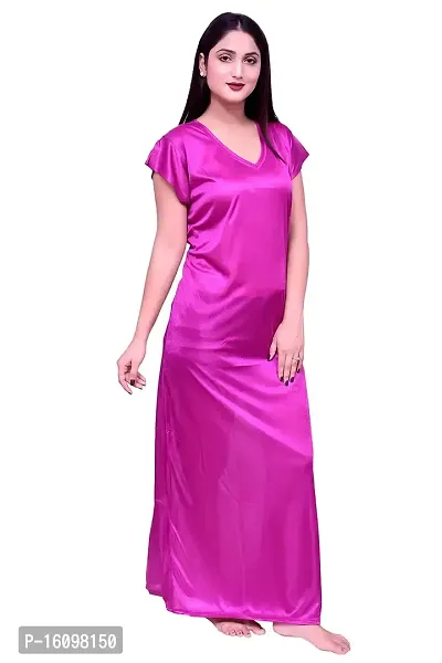 Bee Free Women Satin V Neck Short Sleeve Printed Nighty Pink-thumb2