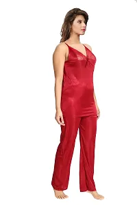 Be You Satin Night Suits for Women/Top  Pyjama Set/Free Size Maroon-thumb2