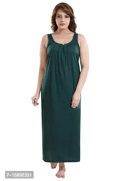 Be You Dark Green Cotton Women Slip Nighty/Night Dress - Size-L