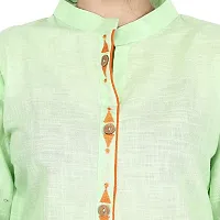 Be You Cotton Light Green Solid Stitched Straight Kurti/Kurta-thumb4