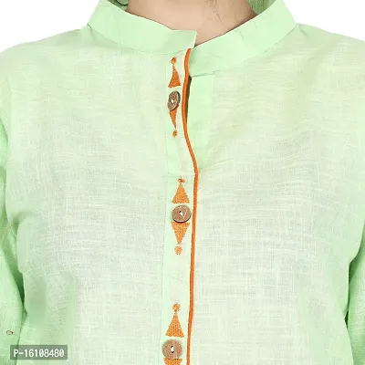 Be You Cotton Light Green Solid Stitched Straight Kurti/Kurta-thumb5