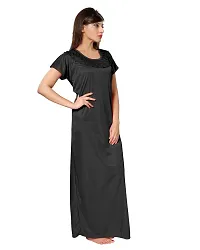 Be You Satin Plain Women Nightgown/Nighty/Nightwear Black-thumb3