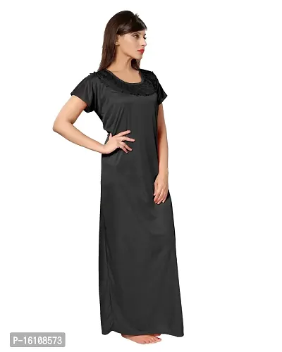 Be You Satin Plain Women Nightgown/Nighty/Nightwear Black-thumb4