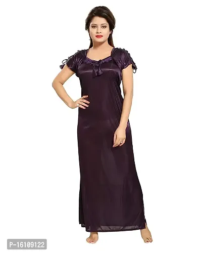 Be You Women's Solid Lace Satin Nighty/Night Gowns (Purple; Free Size)-thumb0