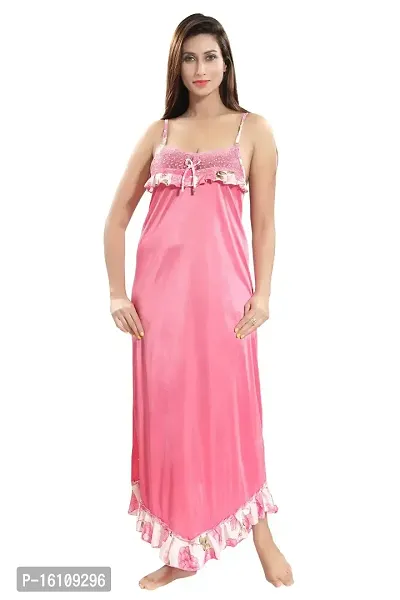 Be You Pink Solid Women Nighty/Night Dress