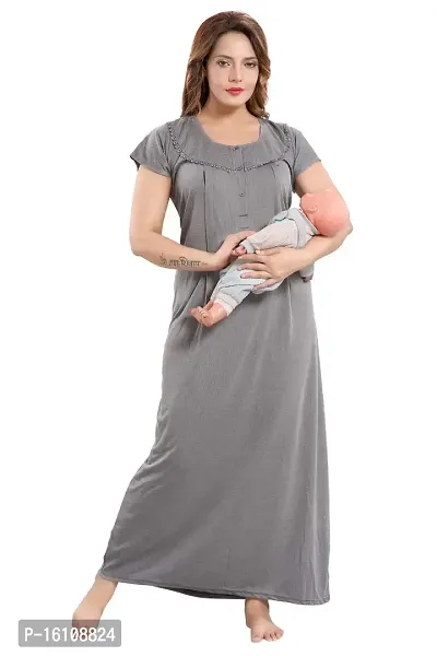 Be You Cotton Striped Maternity Nighty for Women-thumb0