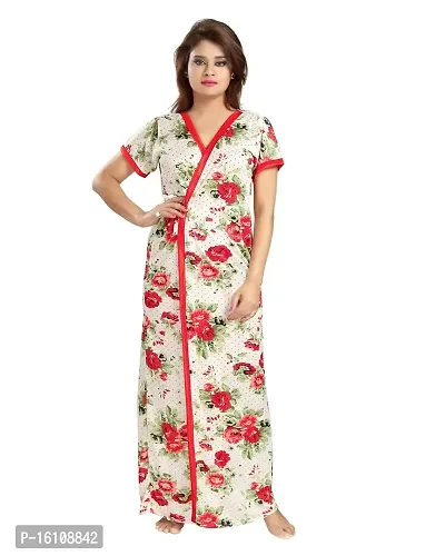 Be You Fashion Serena Satin Red Floral Printed Nightgown for Women