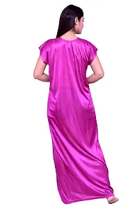 Bee Free Women Satin V Neck Short Sleeve Printed Nighty Pink-thumb3