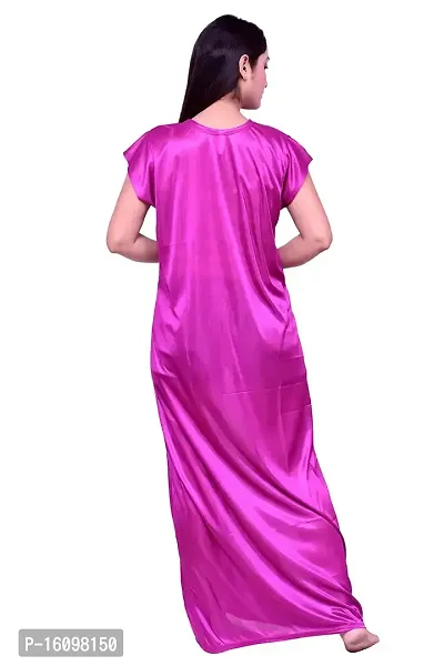 Bee Free Women Satin V Neck Short Sleeve Printed Nighty Pink-thumb4