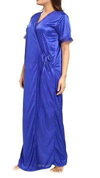 Be You Women's Satin Solid Nighty with Robe (BUF-NIGHTY-896, Blue, Free Size)-thumb3