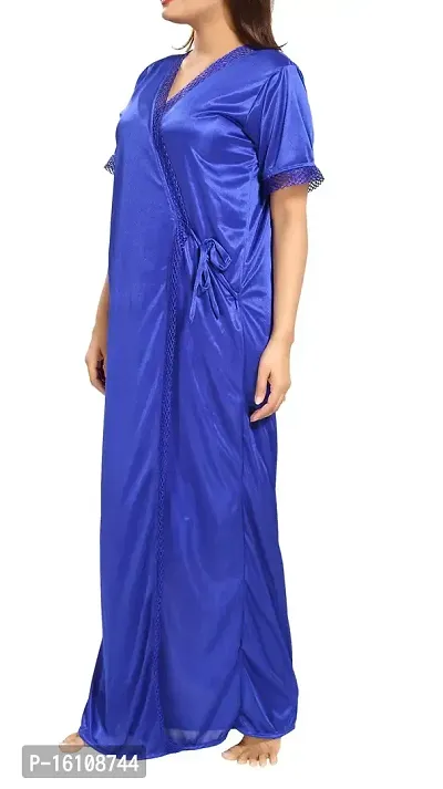 Be You Women's Satin Solid Nighty with Robe (BUF-NIGHTY-896, Blue, Free Size)-thumb4