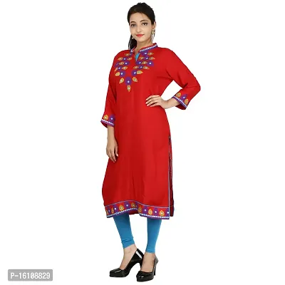 Be You Rayon Maroon Embroidered Stitched Straight Kurti/Kurta-thumb3