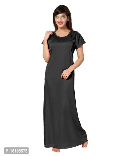 Be You Satin Plain Women Nightgown/Nighty/Nightwear Black-thumb0