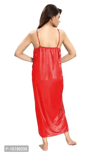 Be You Satin Women's Nighty with Robe Red-thumb4