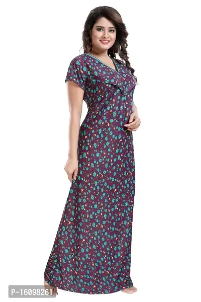 Be You Women's Satin Floral Maxi Maternity Nighty (BUF-GOWN-1762_Purple)-thumb4