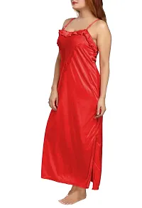 Be You Women's Satin Nighty with Robe Set (Red,Free Size)-thumb2