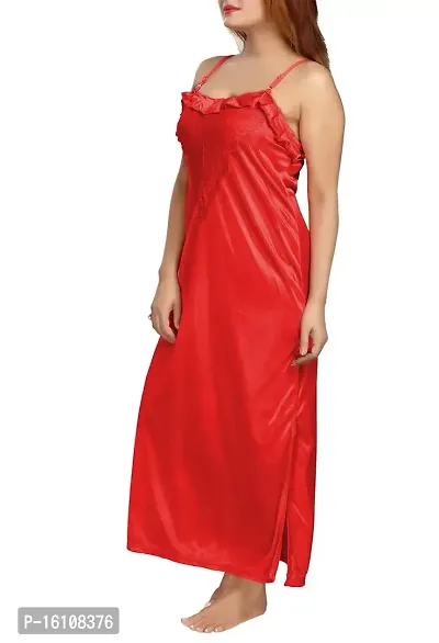 Be You Women's Satin Nighty with Robe Set (Red,Free Size)-thumb3