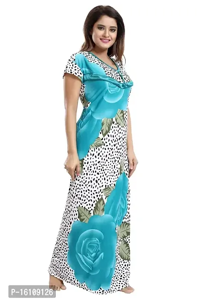 Be You Women's Satin Floral Maxi Maternity/Nursing/Feeding Nighty (BUF-GOWN-1581_Turquoise-Floral_Free Size)-thumb4