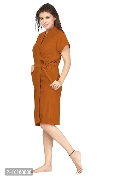 Be You Cotton Solid Women Bath Robe Tan Brown-thumb3