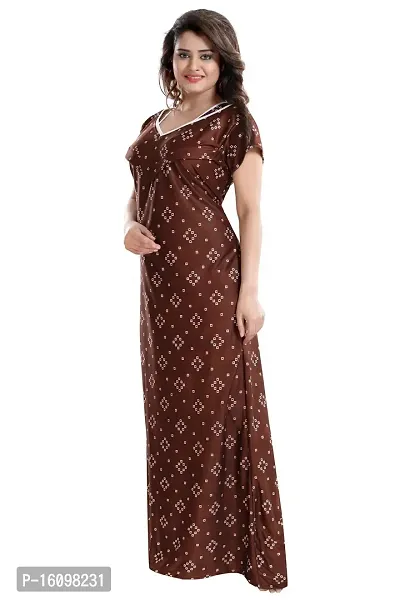 Be You Women's Satin Floral Maxi Maternity Nighty (BUF-GOWN-1774_Brown)-thumb5